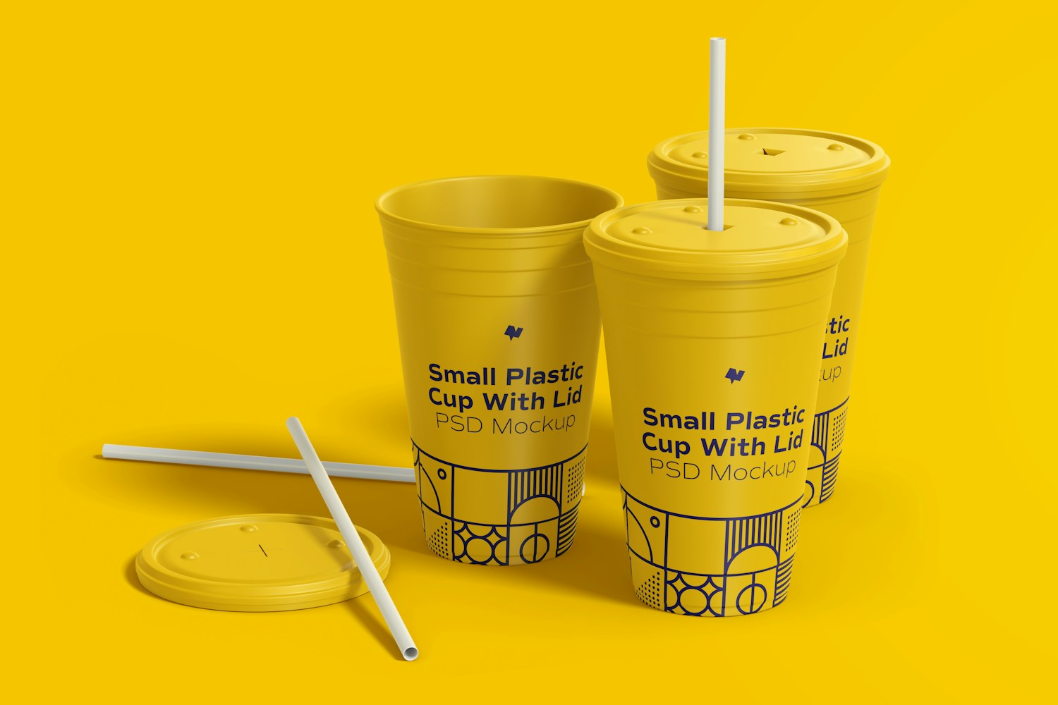 Small Plastic Cup with Lid Set Mockup