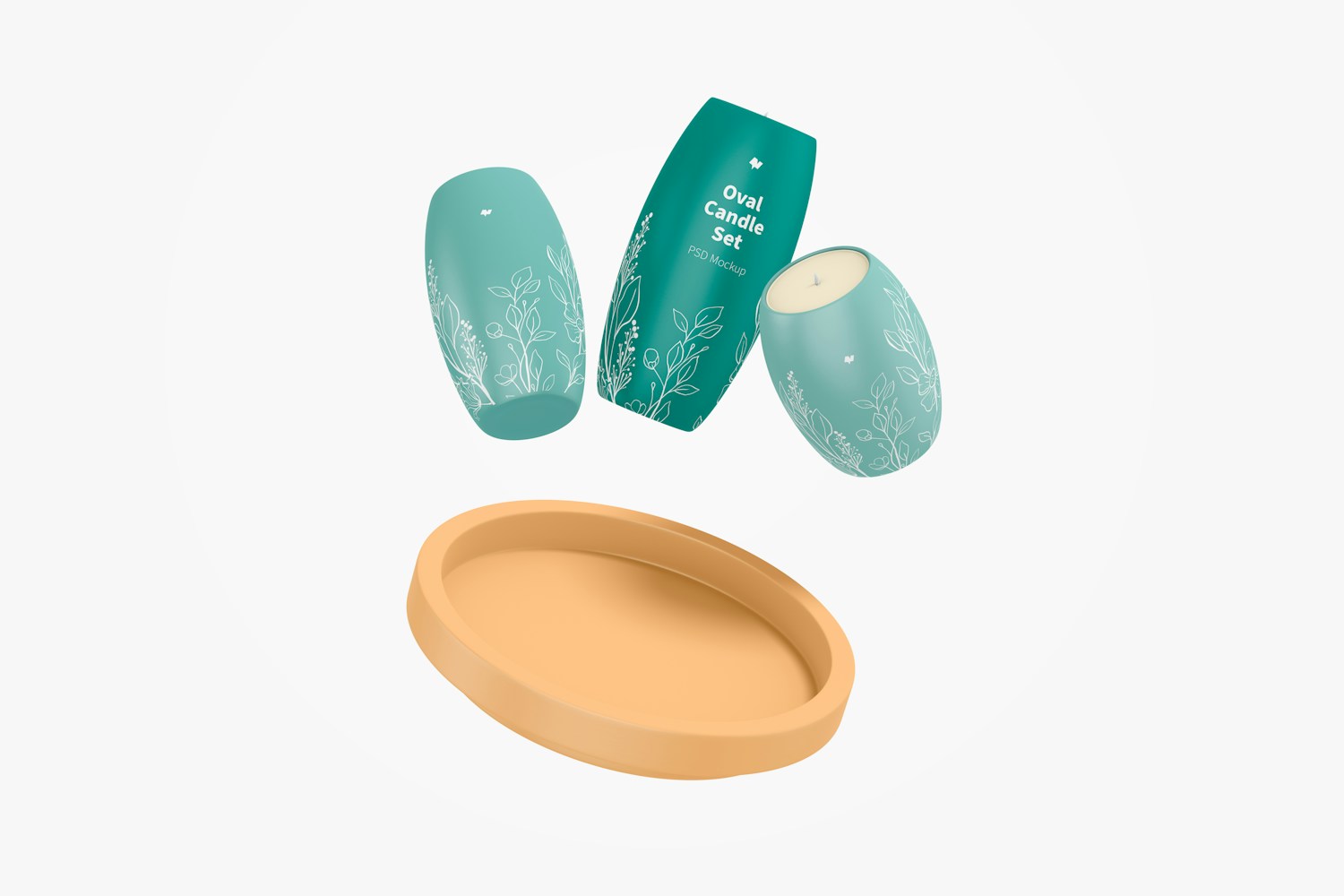 Oval Candle Holder Set Mockup, Floating Oval Candle Holder Set Mockup, Floating