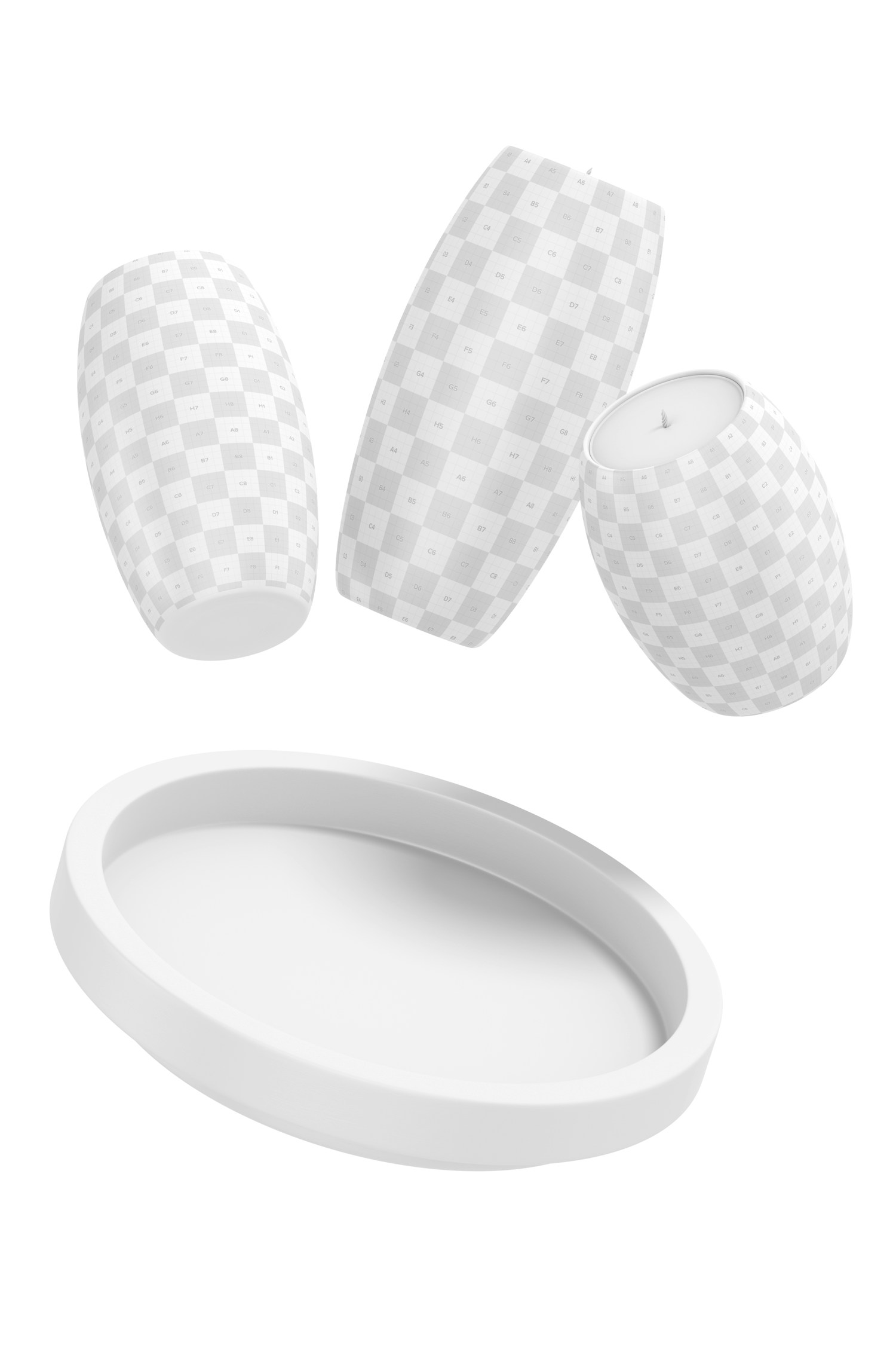 Oval Candle Holder Set Mockup, Floating Oval Candle Holder Set Mockup, Floating