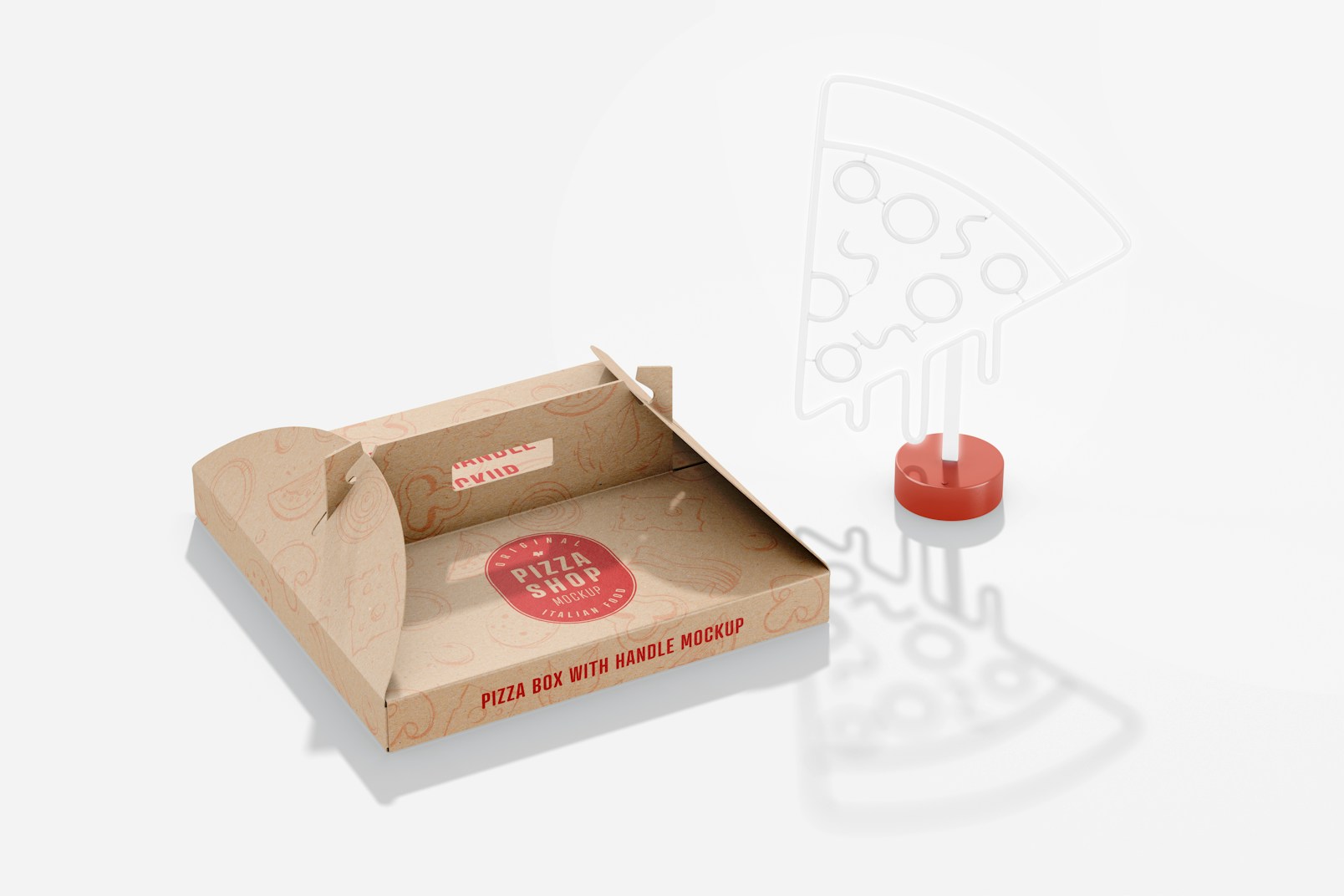 Pizza Box with Handle Mockup, Perspective