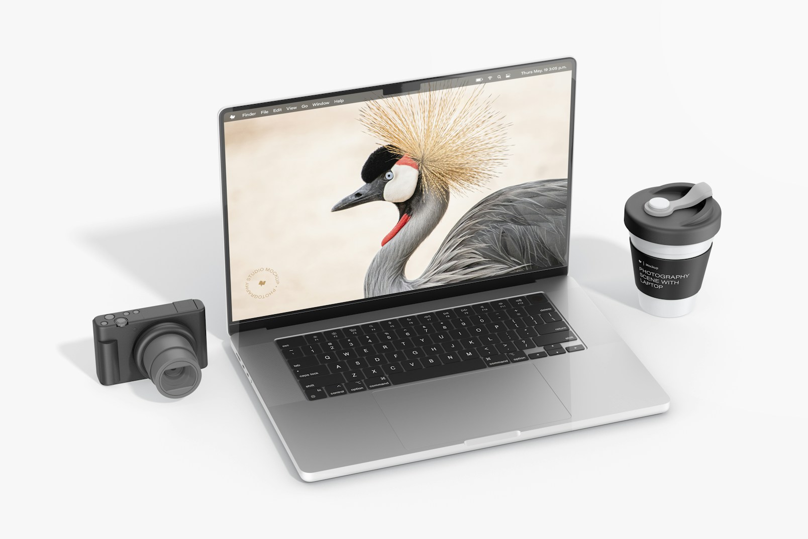 Photography Scene with Laptop Mockup, Perspective