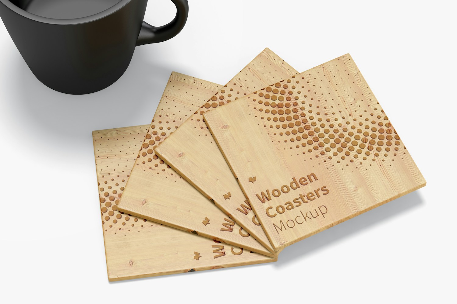 Wooden Coasters Mockup, Close-Up