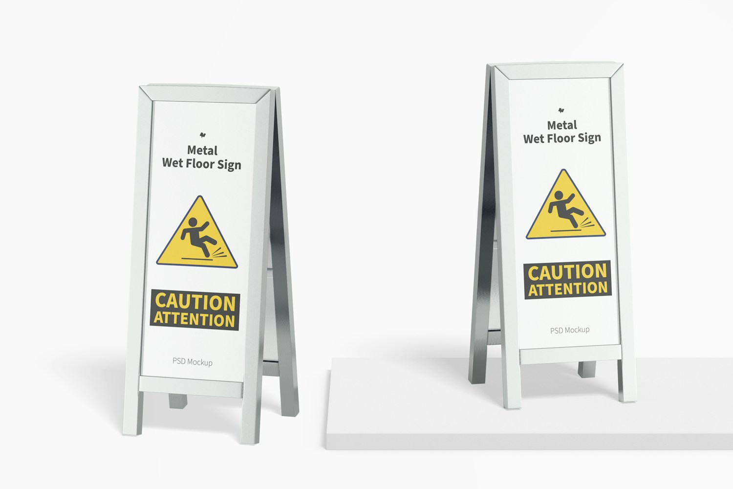 Metal Wet Floor Signs Mockup, Front View Metal Wet Floor Signs Mockup, Front View