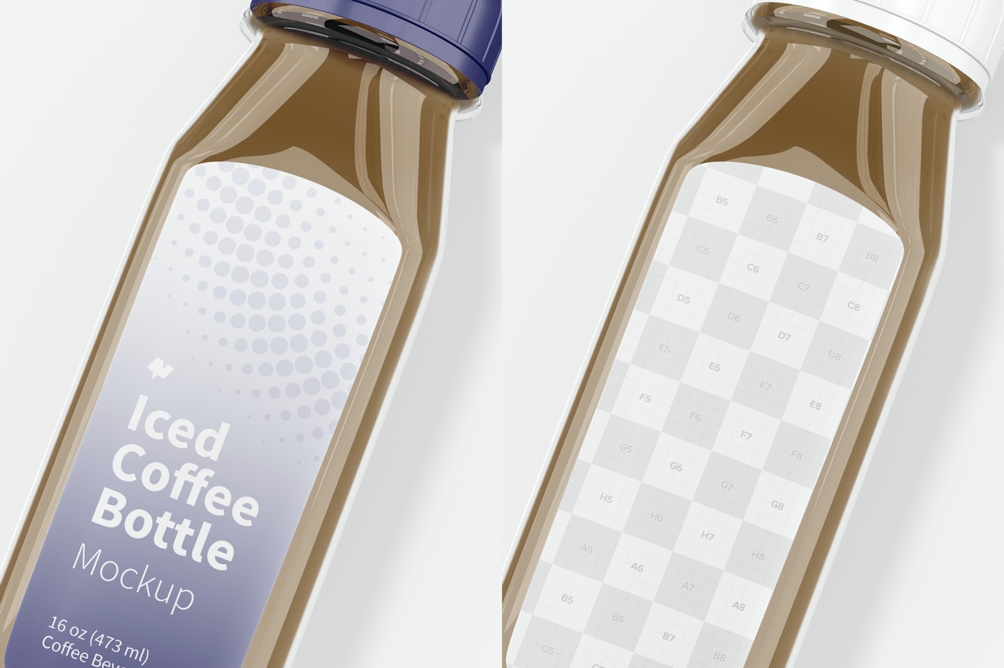 Iced Coffee Glass Bottle Mockup, Close Up