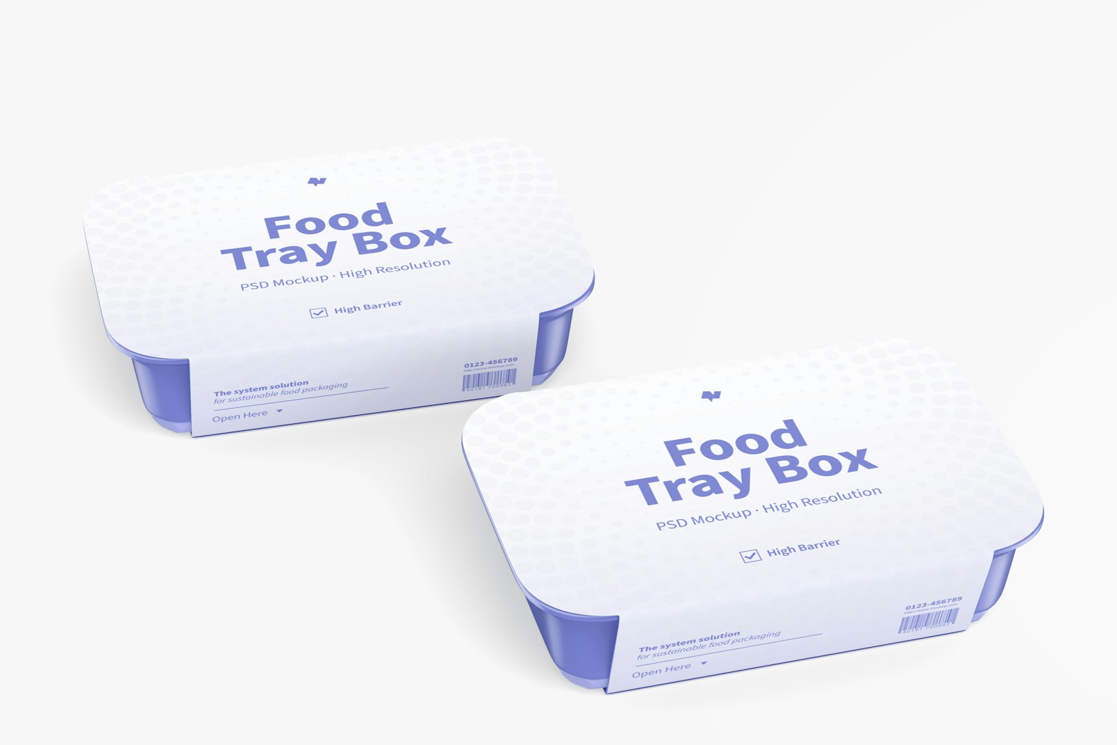 Food Tray Boxes With Label Mockup, Perspective