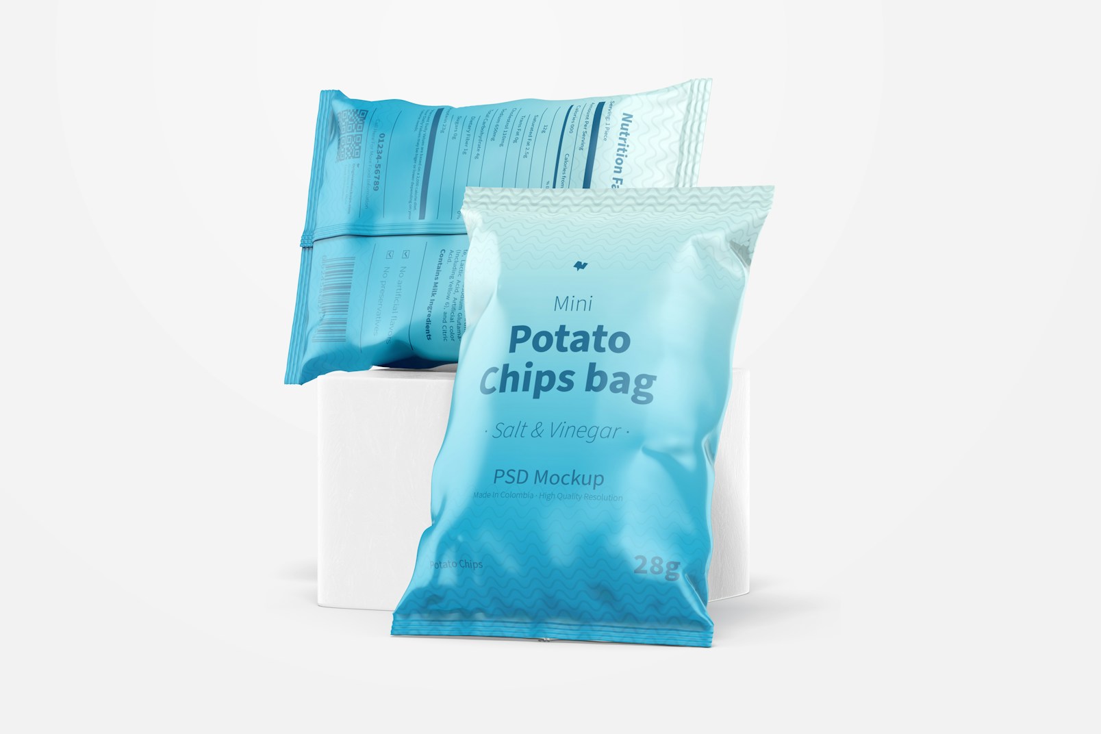 Mini Potato Chips Bags Mockup, Leaned