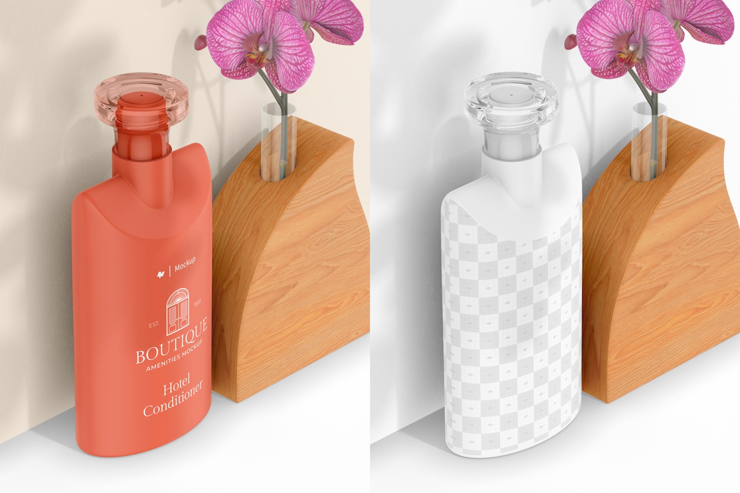 Hotel Conditioner Bottle Mockup, with Plant