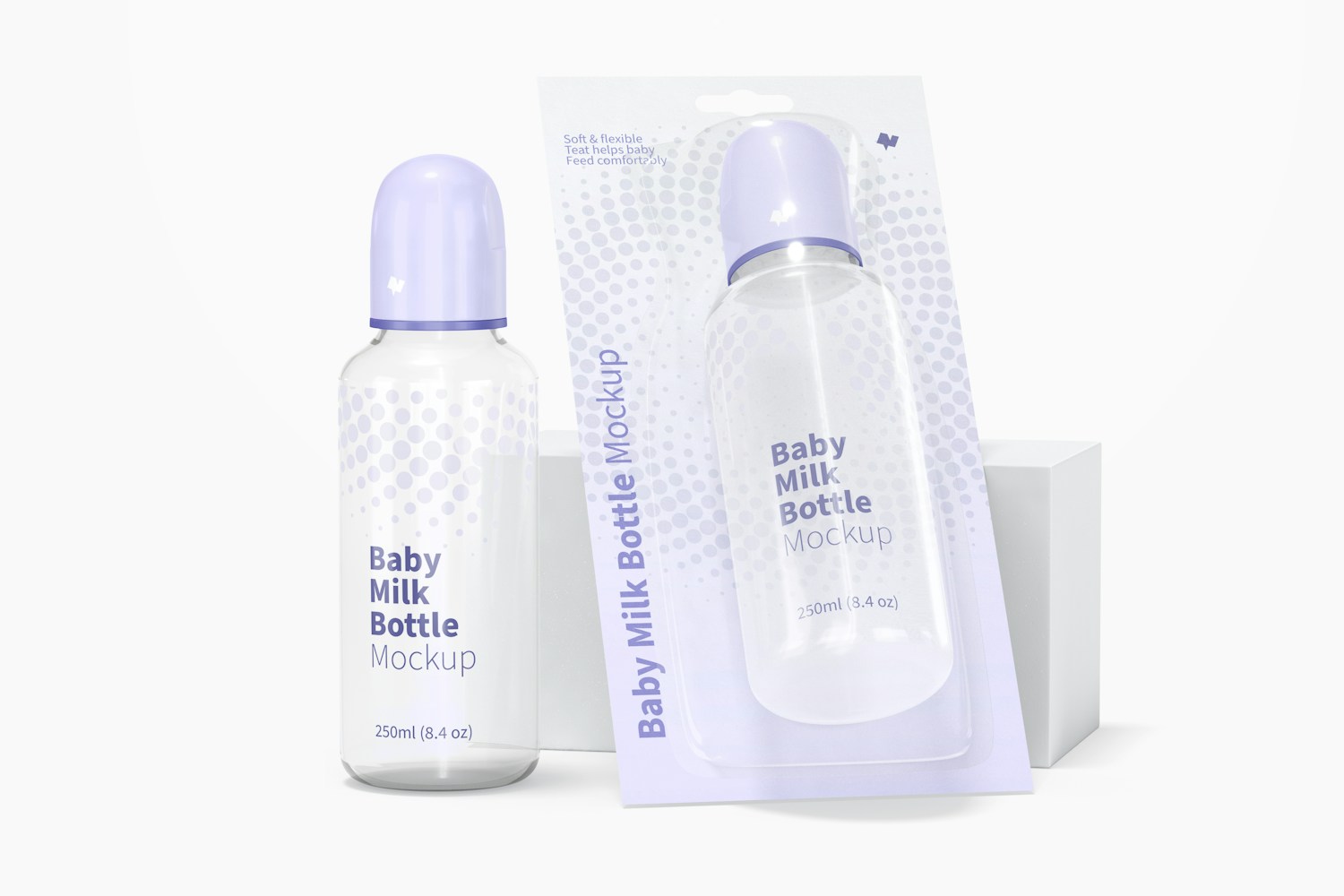 Baby Milk Bottle Mockup, Leaned Baby Milk Bottle Mockup, Leaned