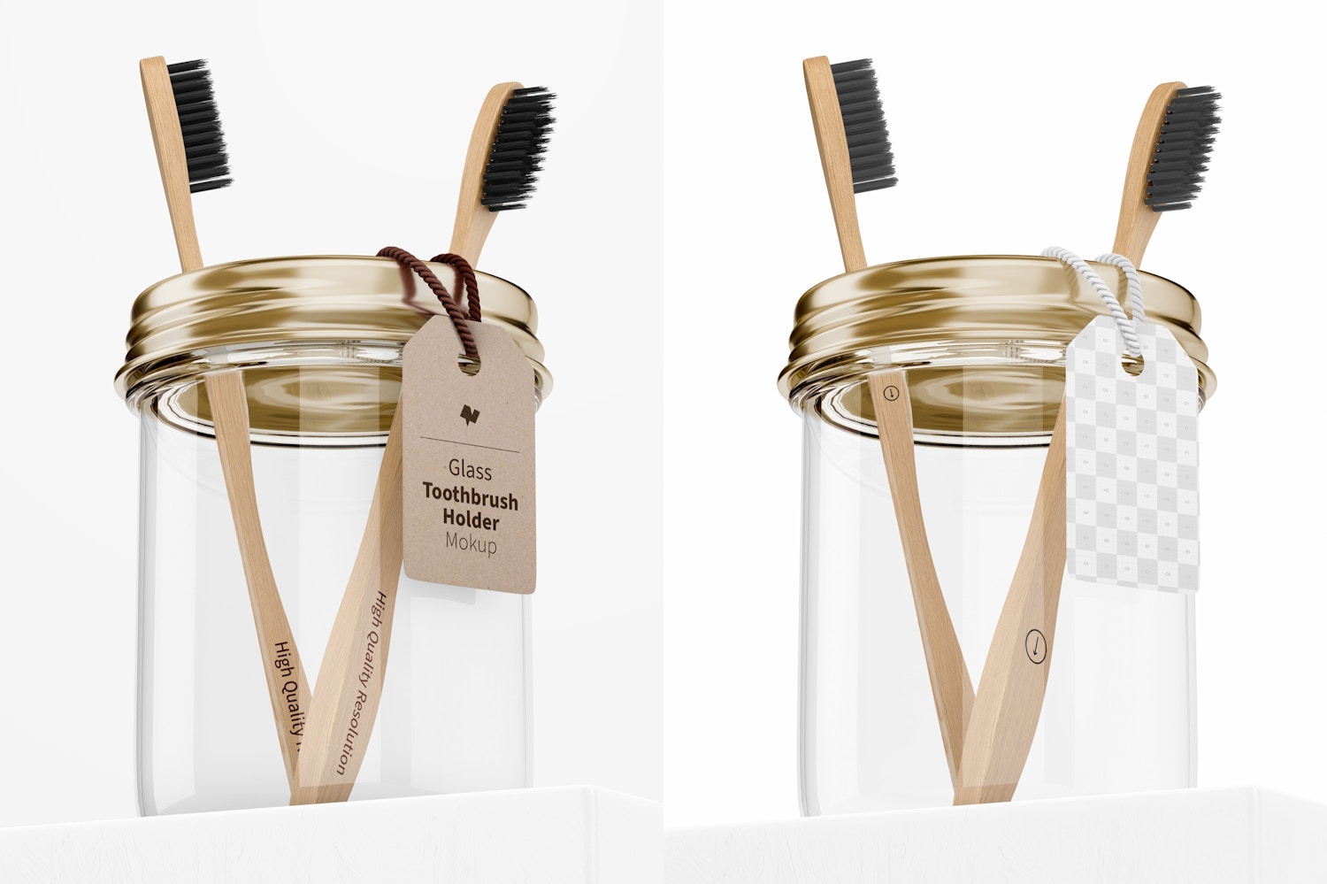 Glass Toothbrush Holder Mockup, Low Angle View Glass Toothbrush Holder Mockup, Low Angle View