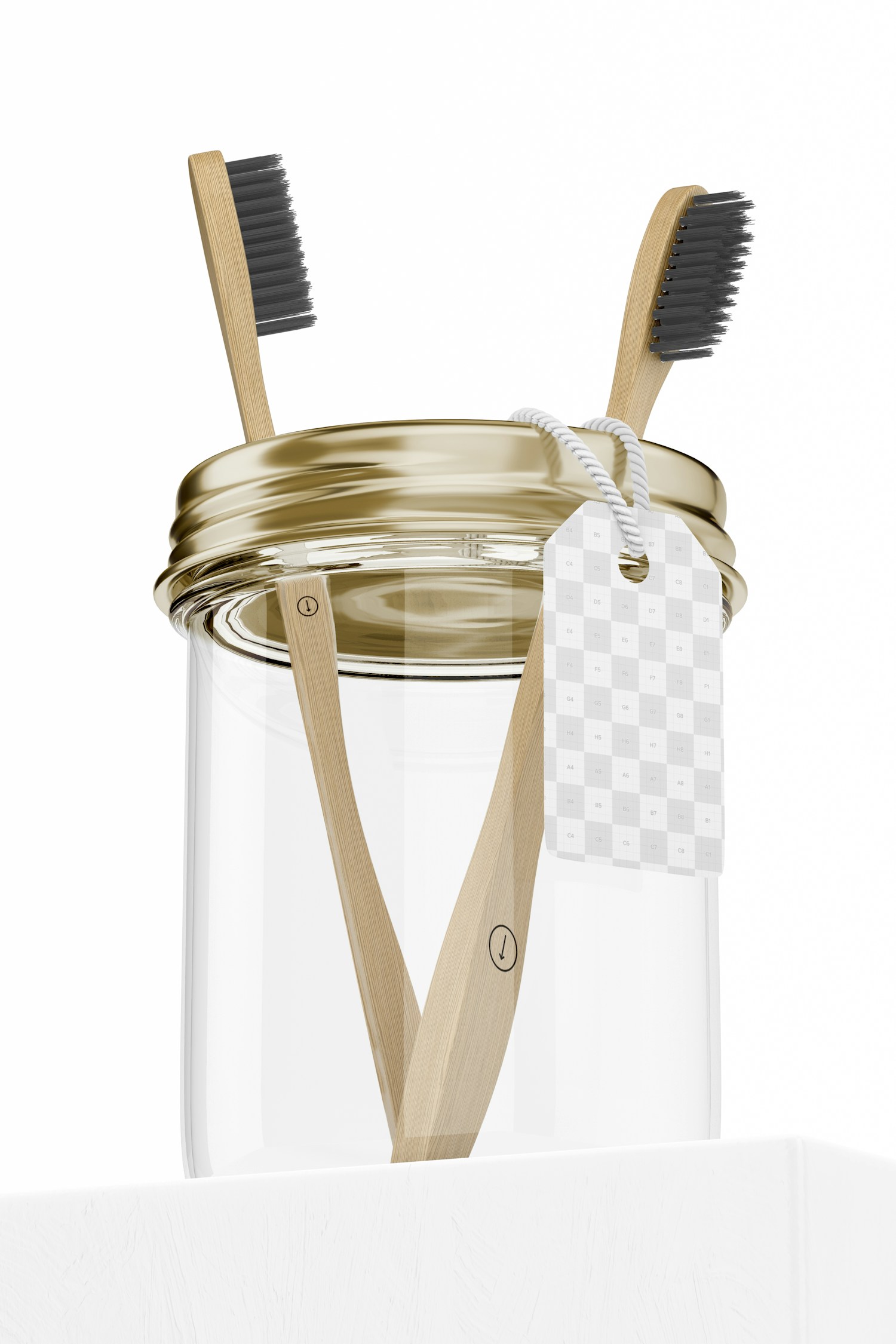 Glass Toothbrush Holder Mockup, Low Angle View