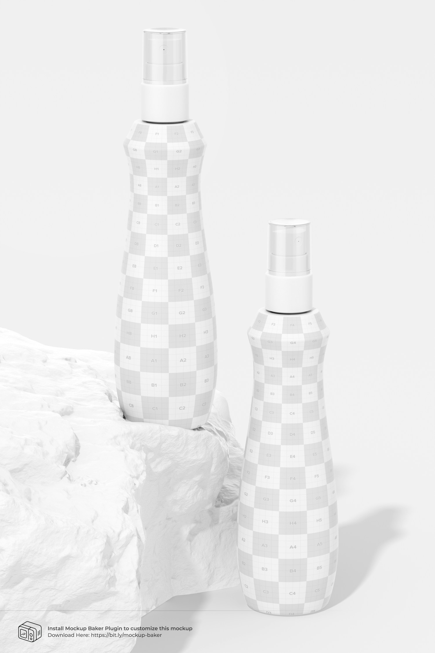 8 oz Spray Bottle Mockup, Standing and Dropped
