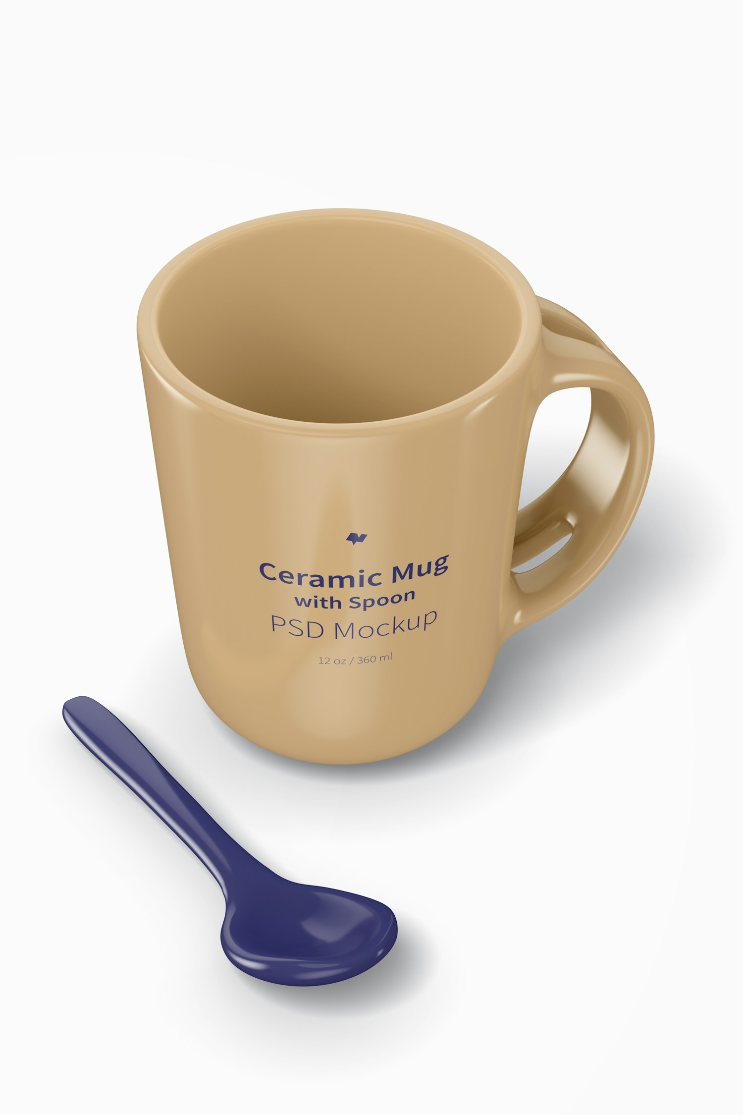 12 oz Ceramic Mug with Spoon Mockup, Top View