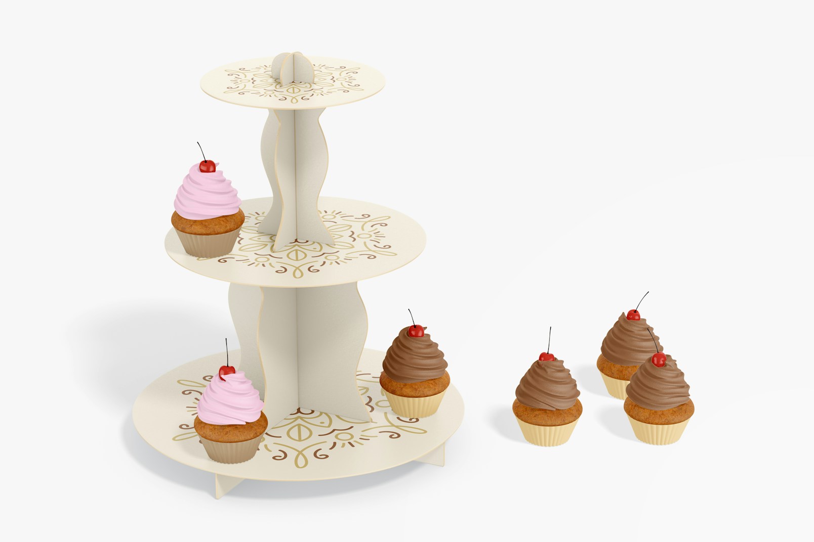 Maqueta de Stand de Tres Pisos para Cupcake, Vista Frontal