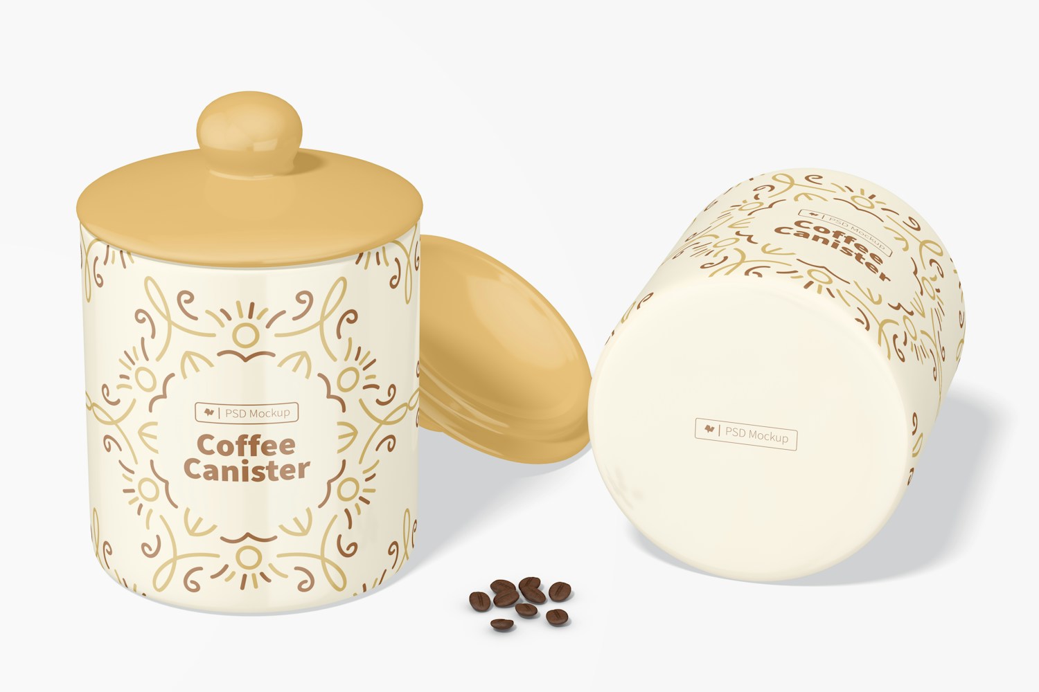Coffee Canisters Mockup, Standing and Dropped