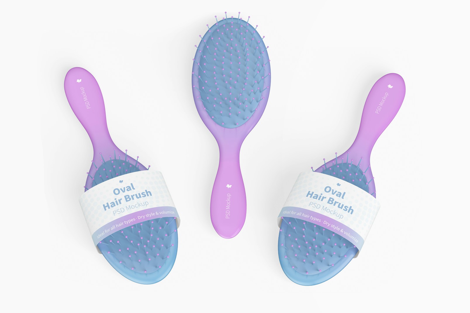 Oval Hair Brushes with Label PSD Mockup – Original Mockups