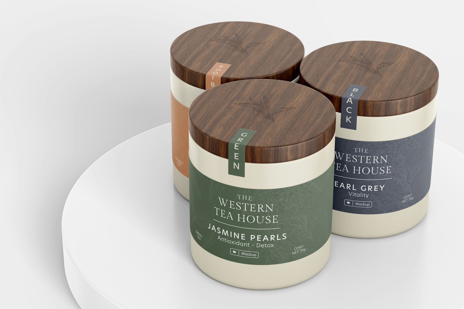 Bamboo Tea Packagings Mockup, on Surface Bamboo Tea Packagings Mockup, on Surface