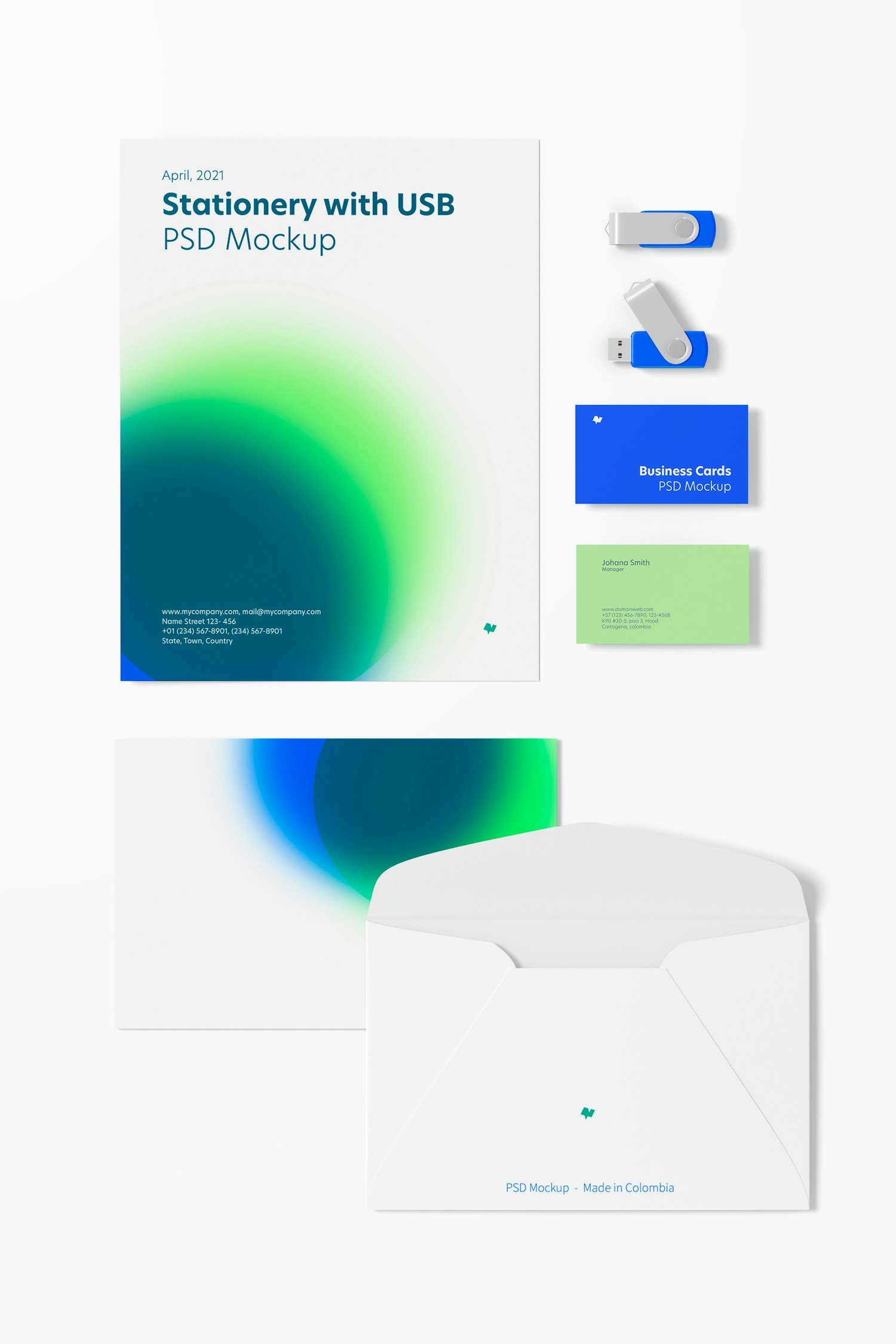 Stationery with USB Flash Drives Mockup, Top View 02