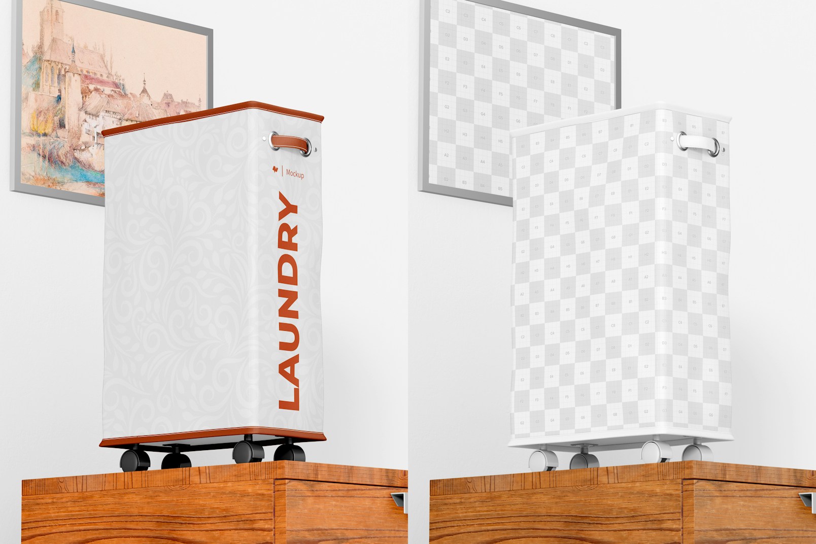 Large Laundry Hamper Mockup, Low Angle View