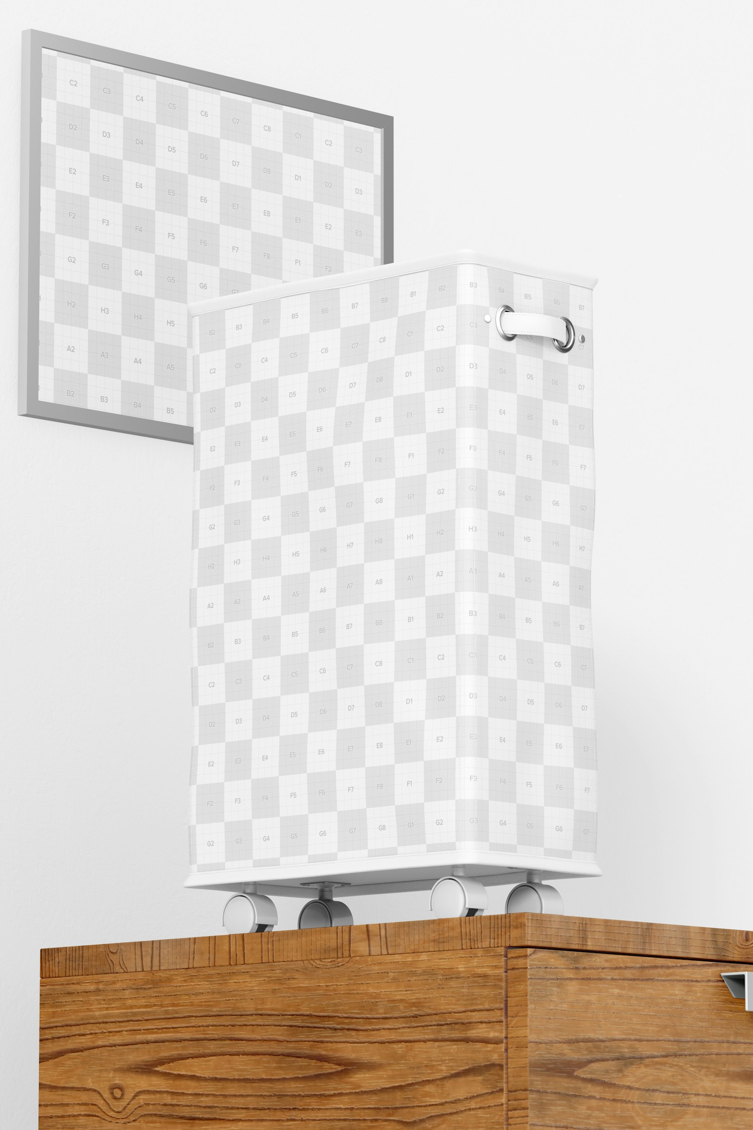 Large Laundry Hamper Mockup, Low Angle View