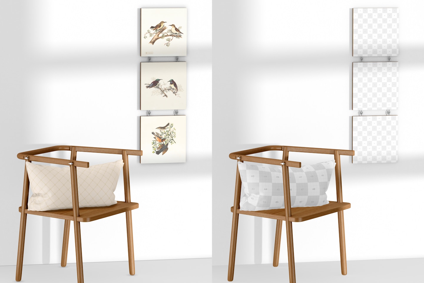 1:1 Triptych with Decor Mockup, Right View