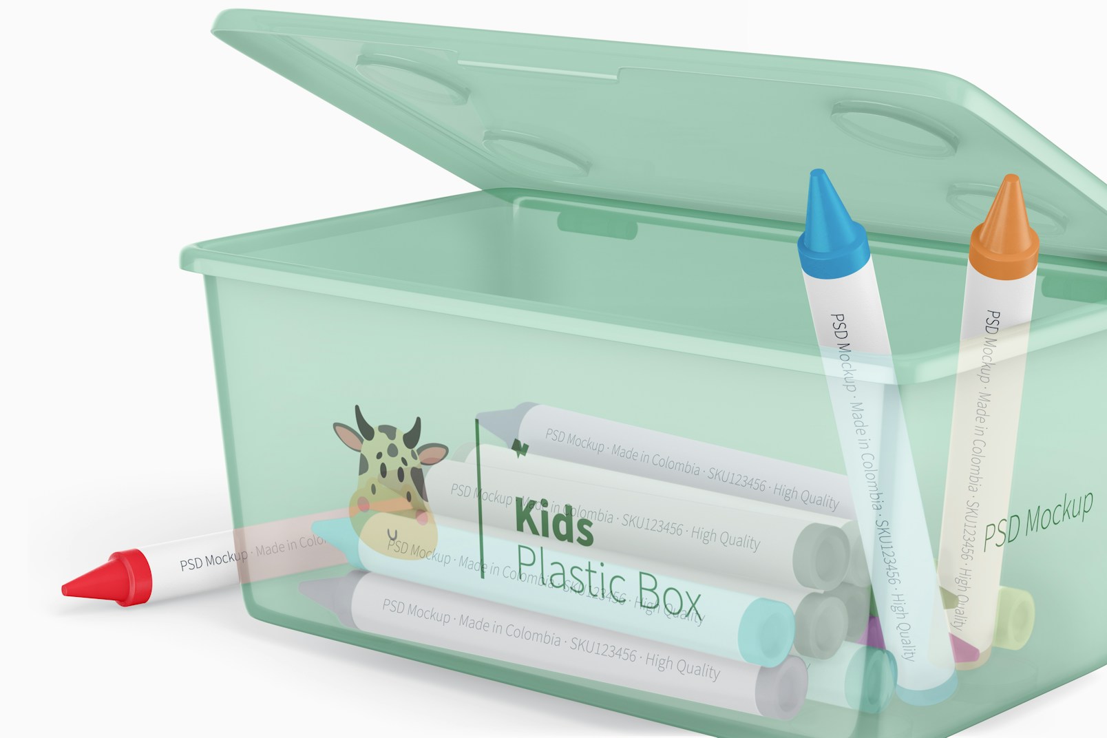 Kids Small Plastic Box with Lid Mockup, Close Up