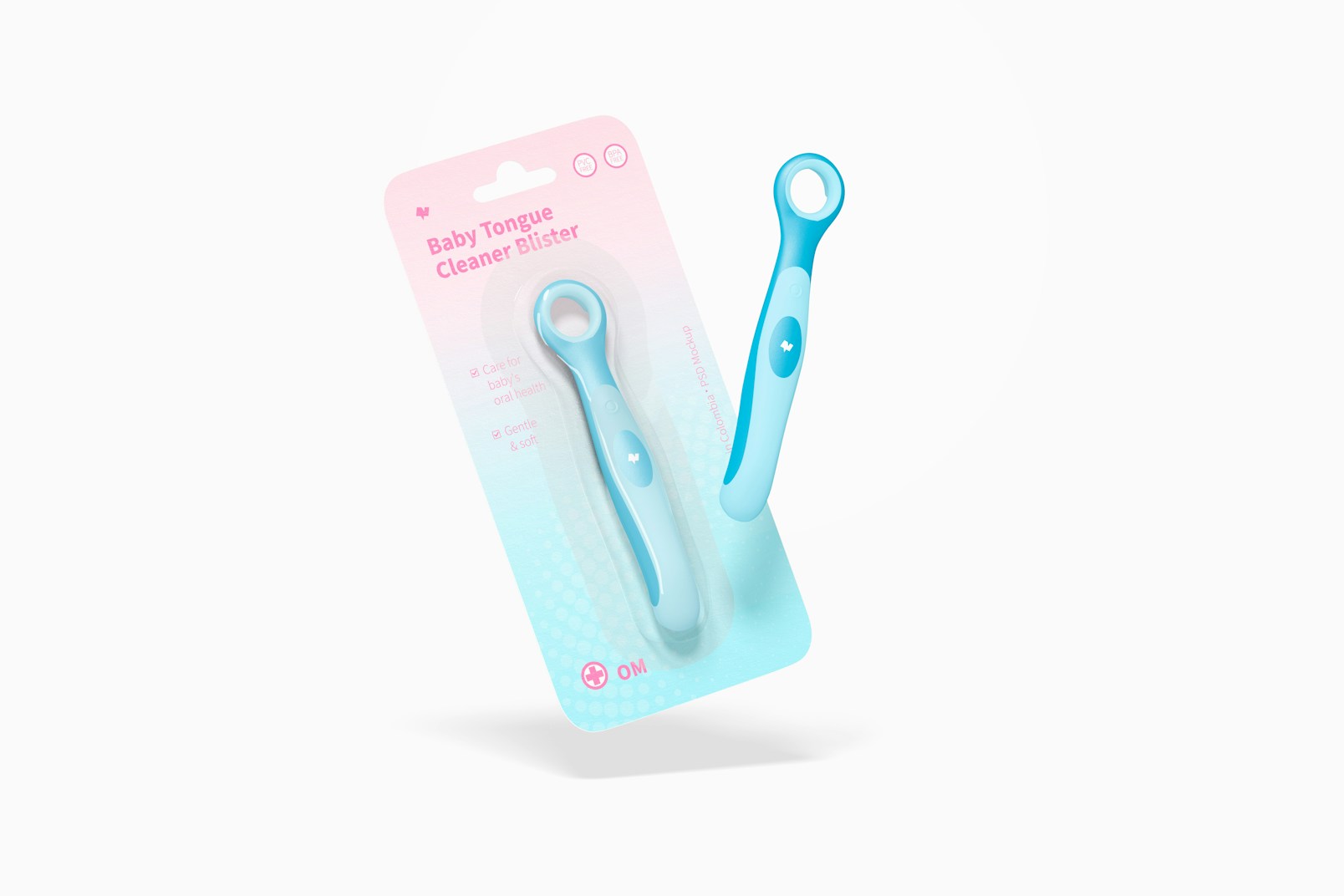 Baby Tongue Cleaner Blister Mockup, Falling