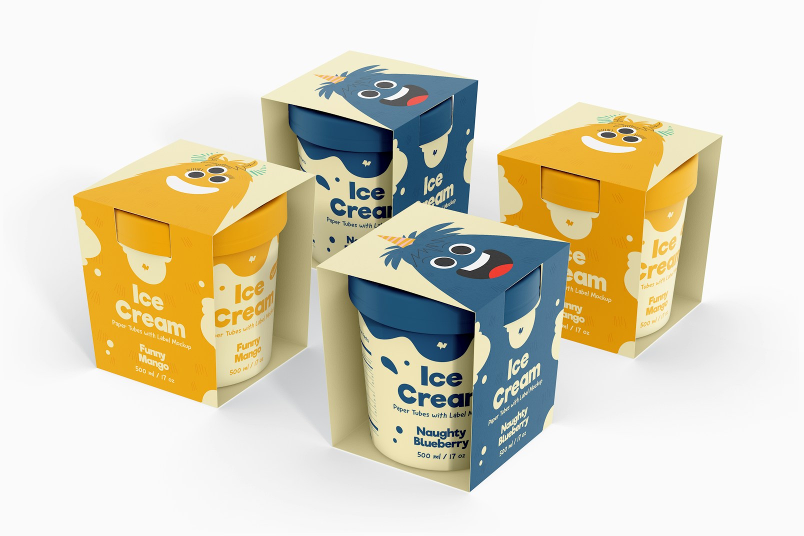 500 ml Ice Cream Paper Tubes with Label Mockup