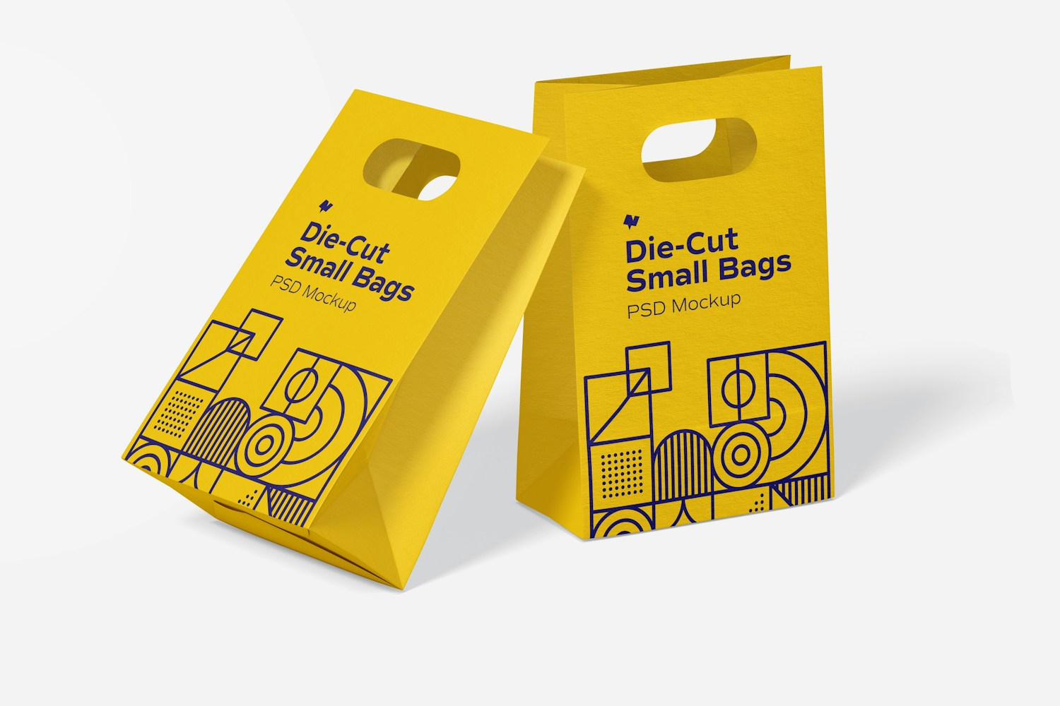Die-Cut Small Paper Bags Mockup, Leaned
