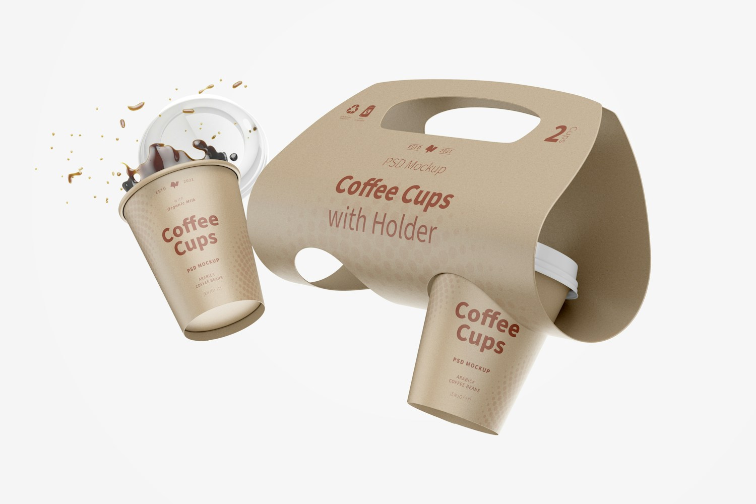 Coffee Cups with Holder Mockup, Floating