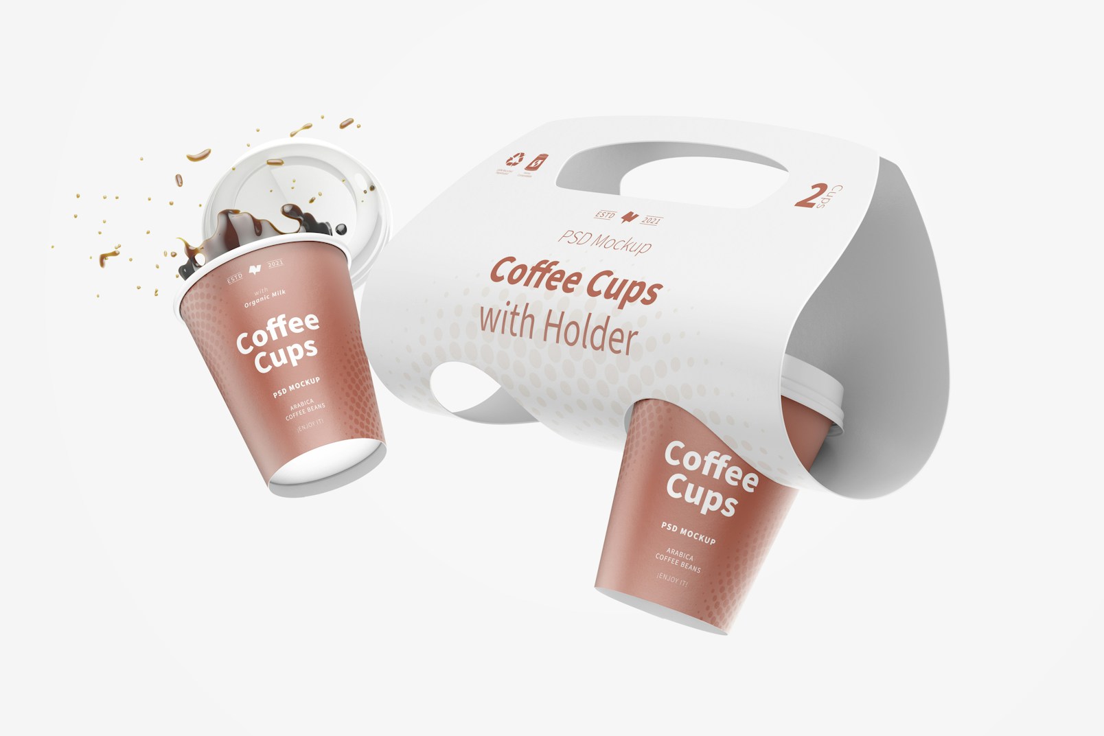 Coffee Cups with Holder Mockup, Floating