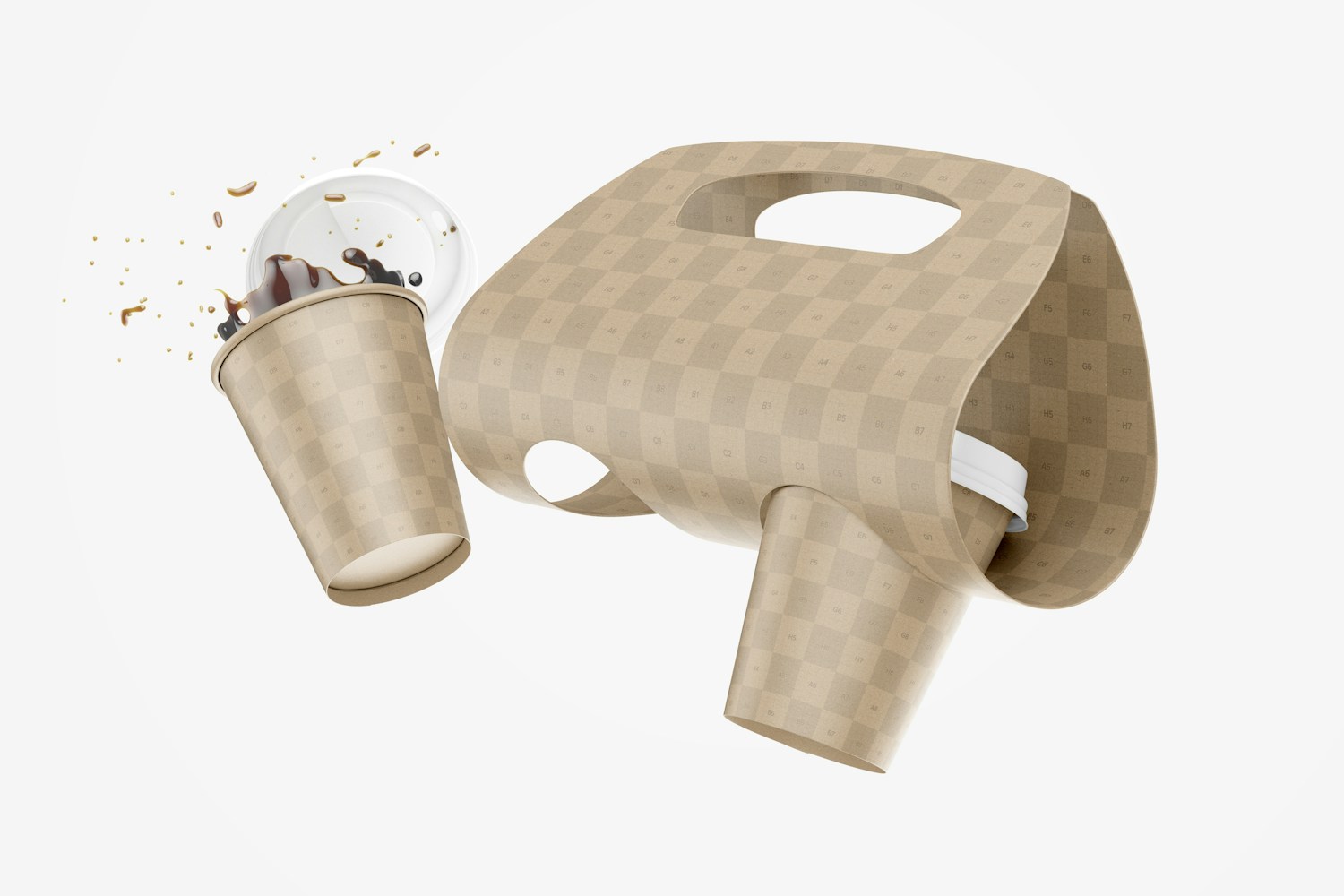 Coffee Cups with Holder Mockup, Floating Coffee Cups with Holder Mockup, Floating