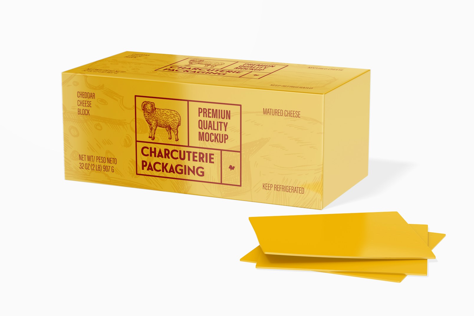 Cheddar Cheese Block Mockup, Left View
