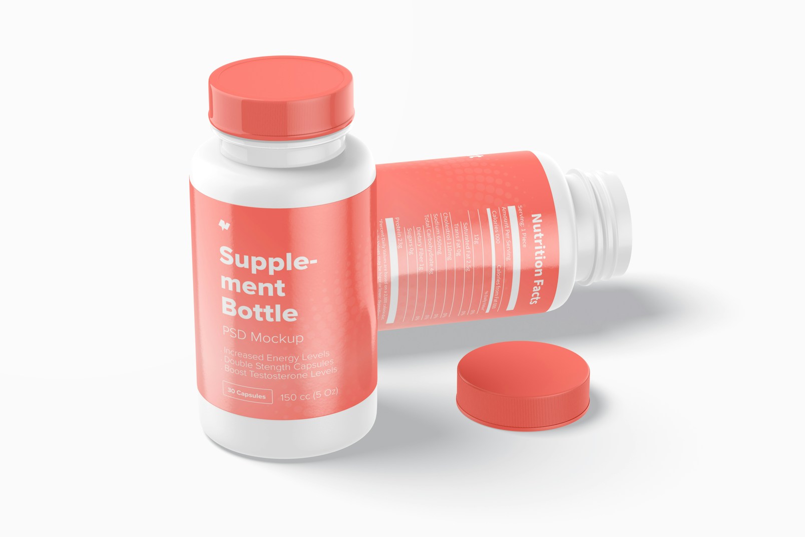150 cc Supplement Bottles Mockup, Closed and Opened