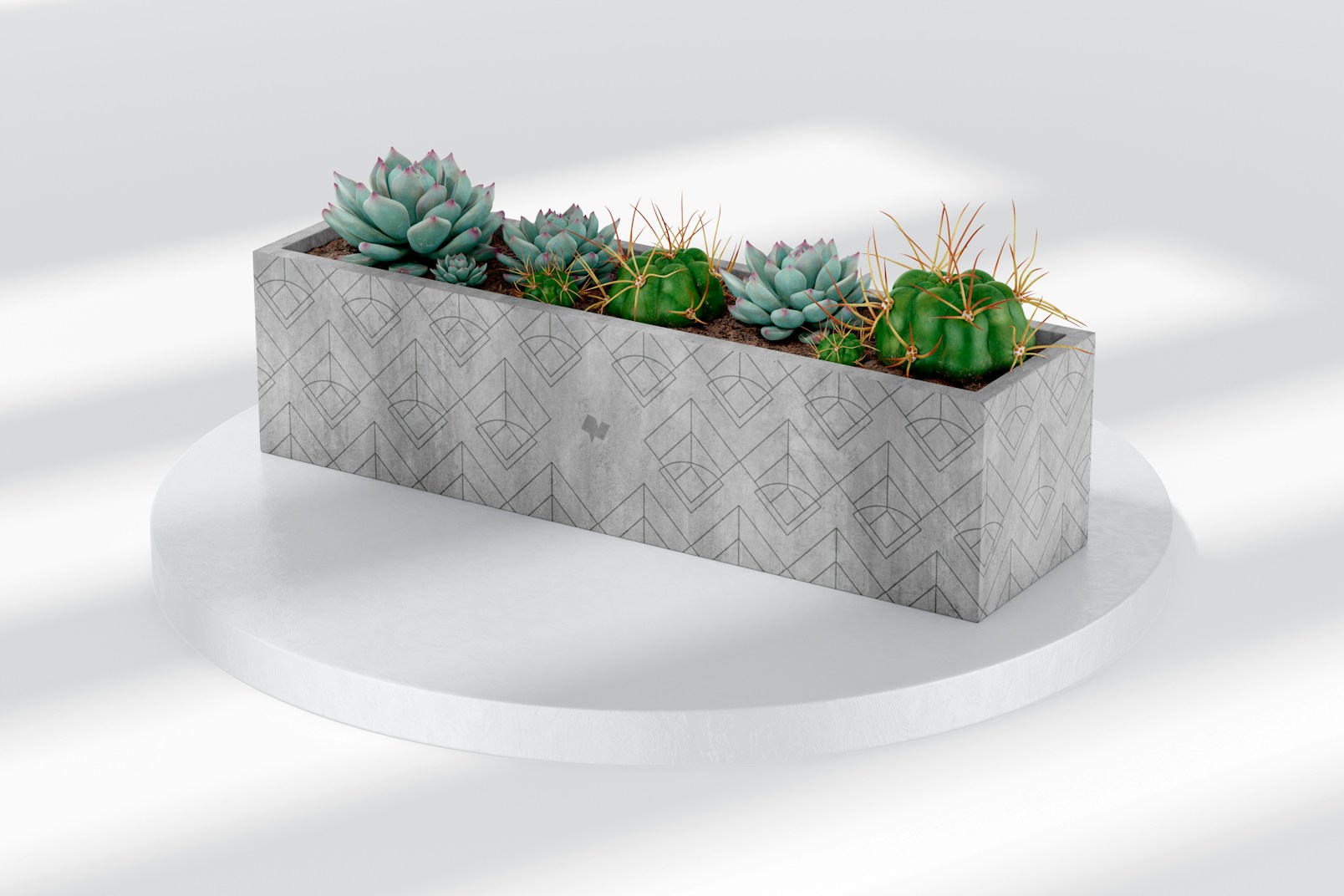 Rectangular Table Cement Planter Mockup, Perspective