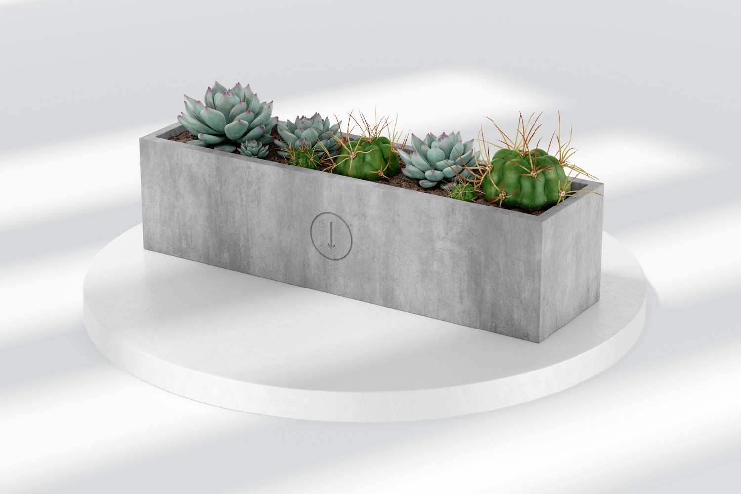 Rectangular Table Cement Planter Mockup, Perspective