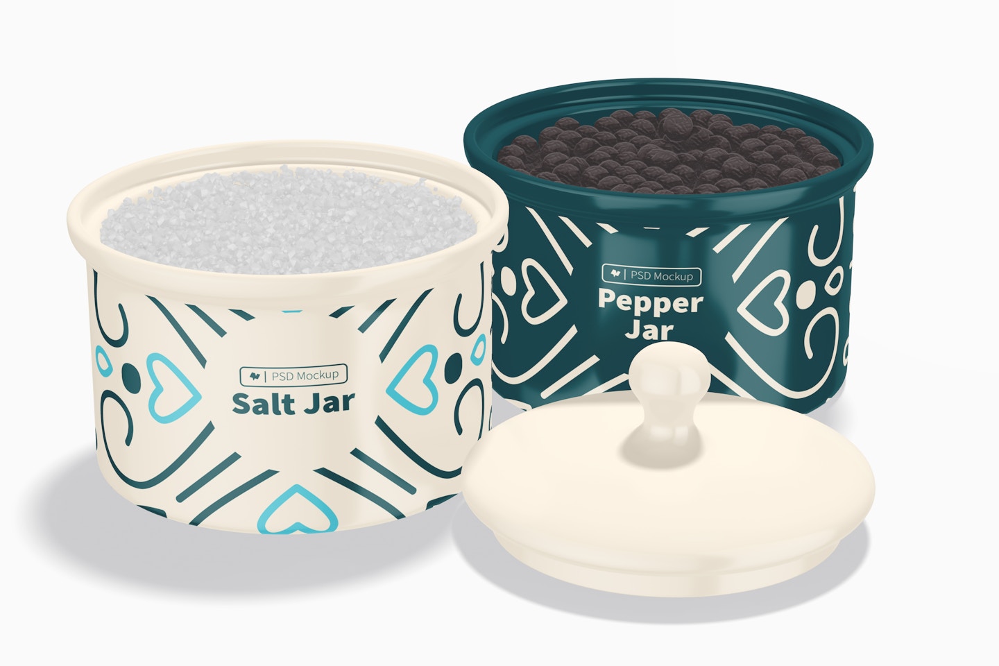 Ceramic Salt and Pepper Jars Mockup, Opened