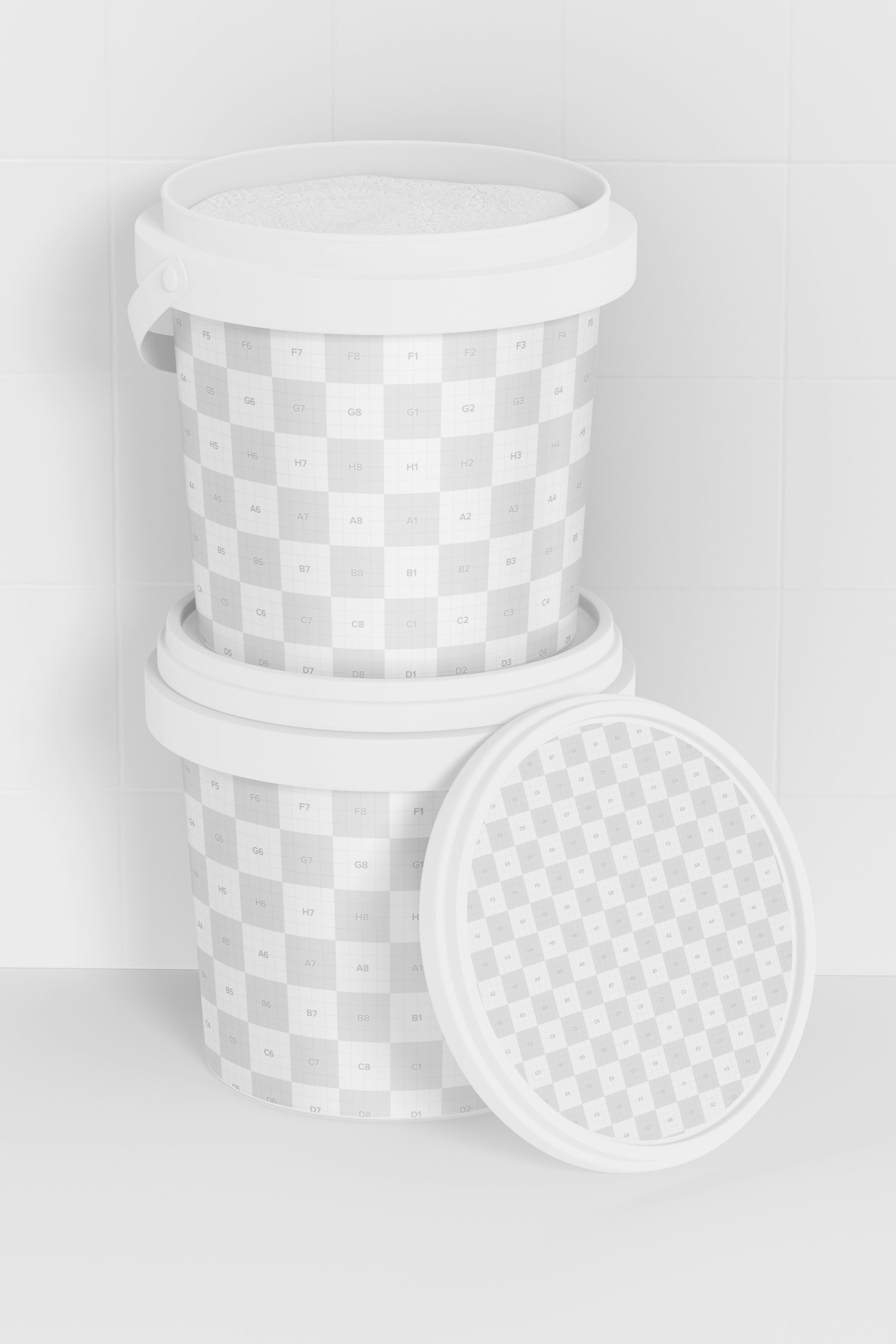 Ice Cream Buckets With Lid Mockup, Stacked