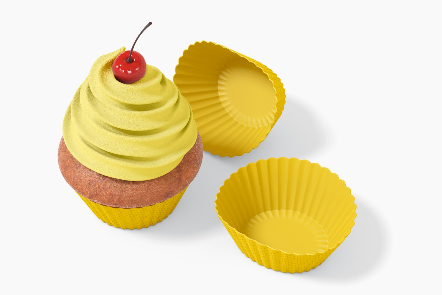 Cupcake with Silicone Baking Cup Mockup, Top View Cupcake with Silicone Baking Cup Mockup, Top View