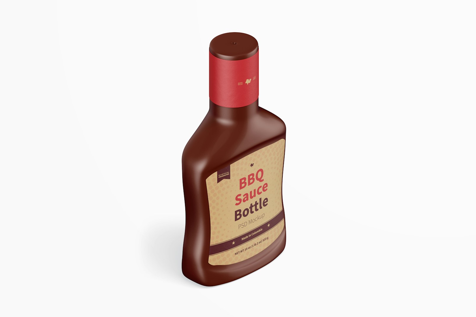 Barbecue Sauce Bottle Mockup, Isometric Right View