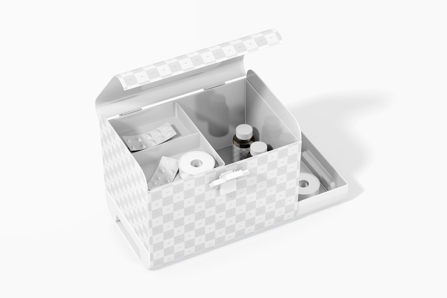 First Aid Box with Compartments Mockup, Perspective