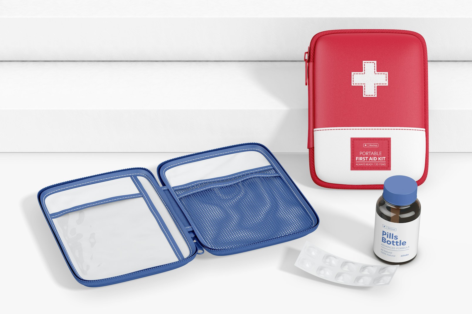 Portable First Aid Kit Mockup, Opened and Closed