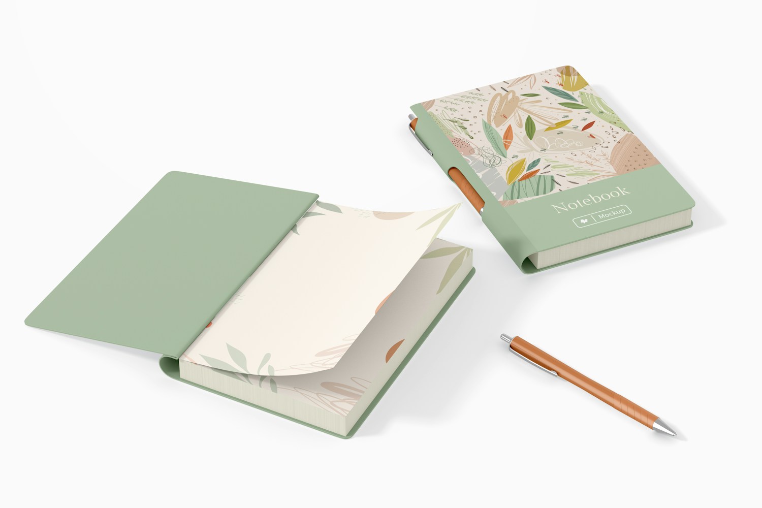 Notebooks with Lateral Pen Holder Mockup, Opened and Closed