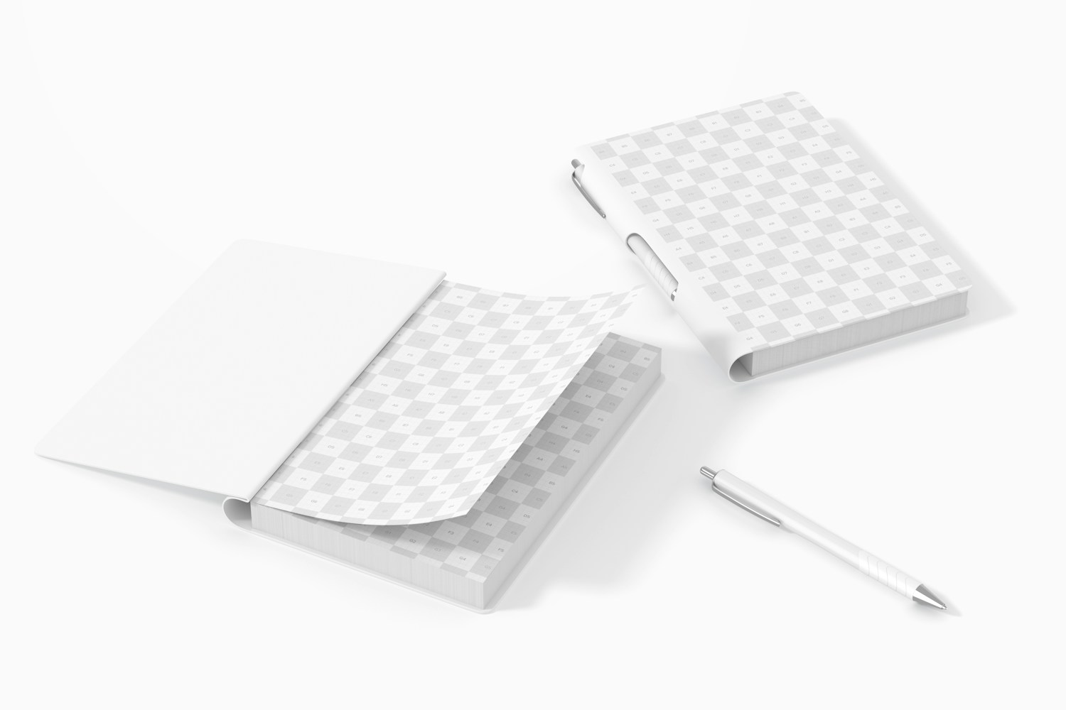 Notebooks with Lateral Pen Holder Mockup, Opened and Closed