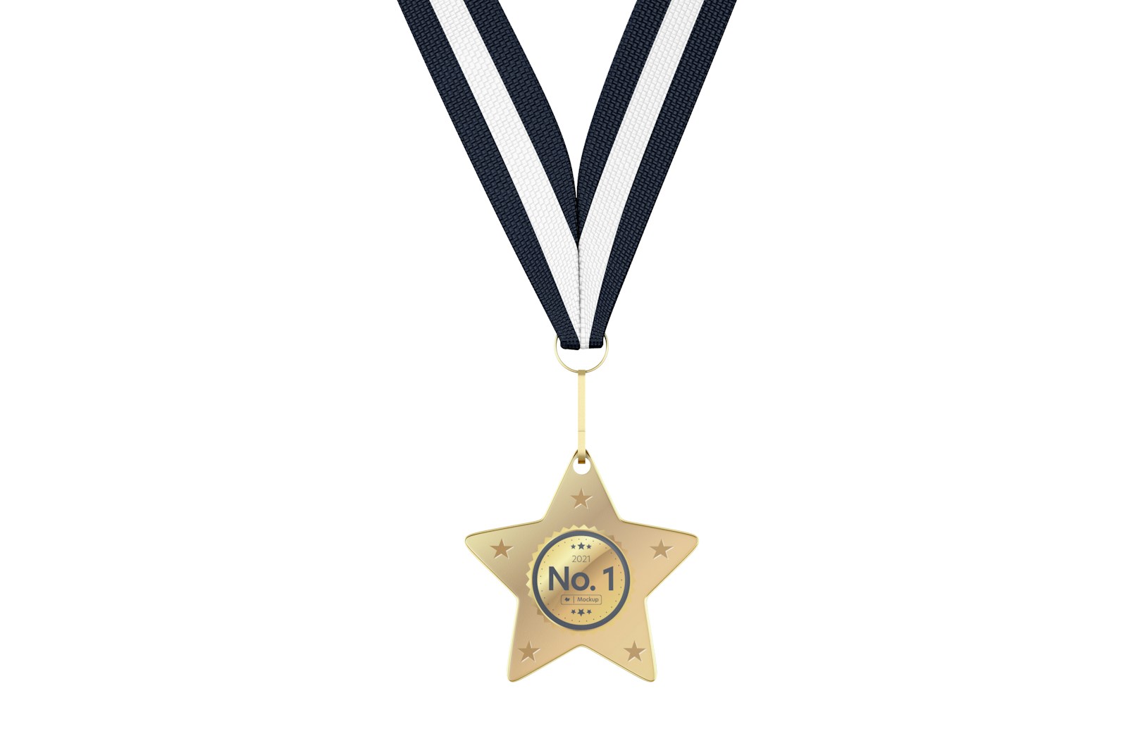 Star Competition Medal with Ribbon Mockup, Hanging
