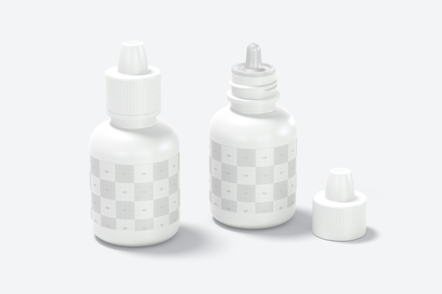 Eye Dropper Bottles Mockup, Opened and Closed Eye Dropper Bottles Mockup, Opened and Closed