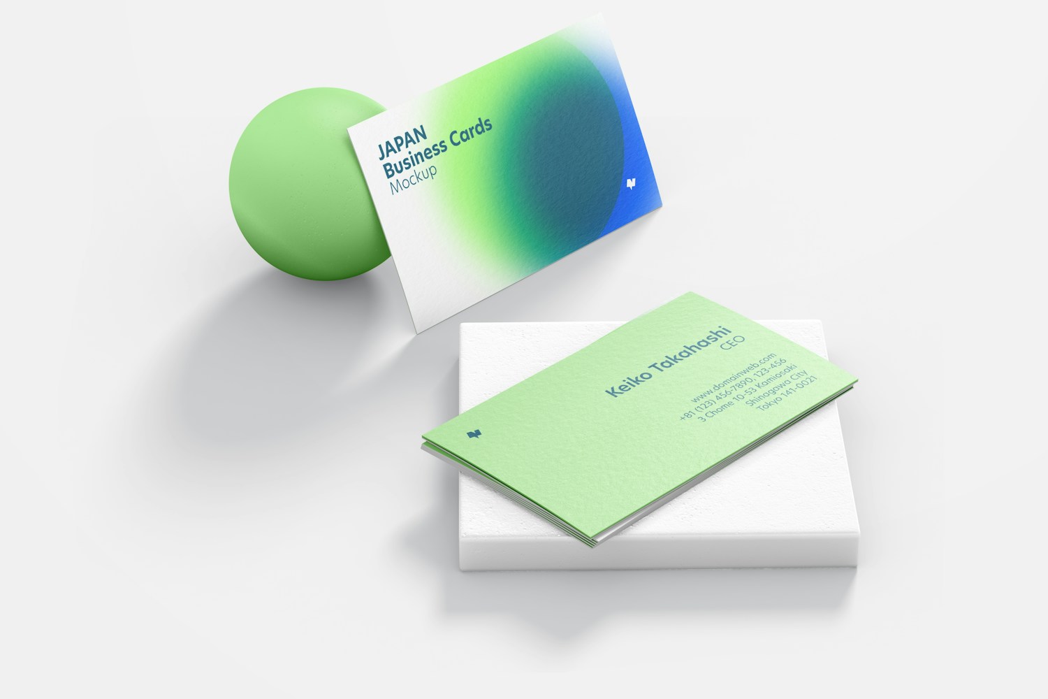 Japan Landscape Business Cards Mockup, Perspective View Japan Landscape Business Cards Mockup, Perspective View