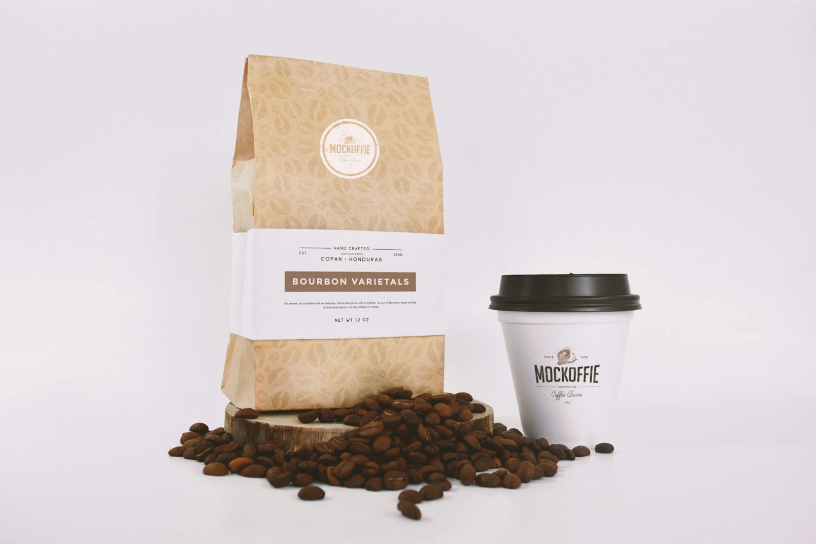 Coffee Bag and Sealed Cup Mockup