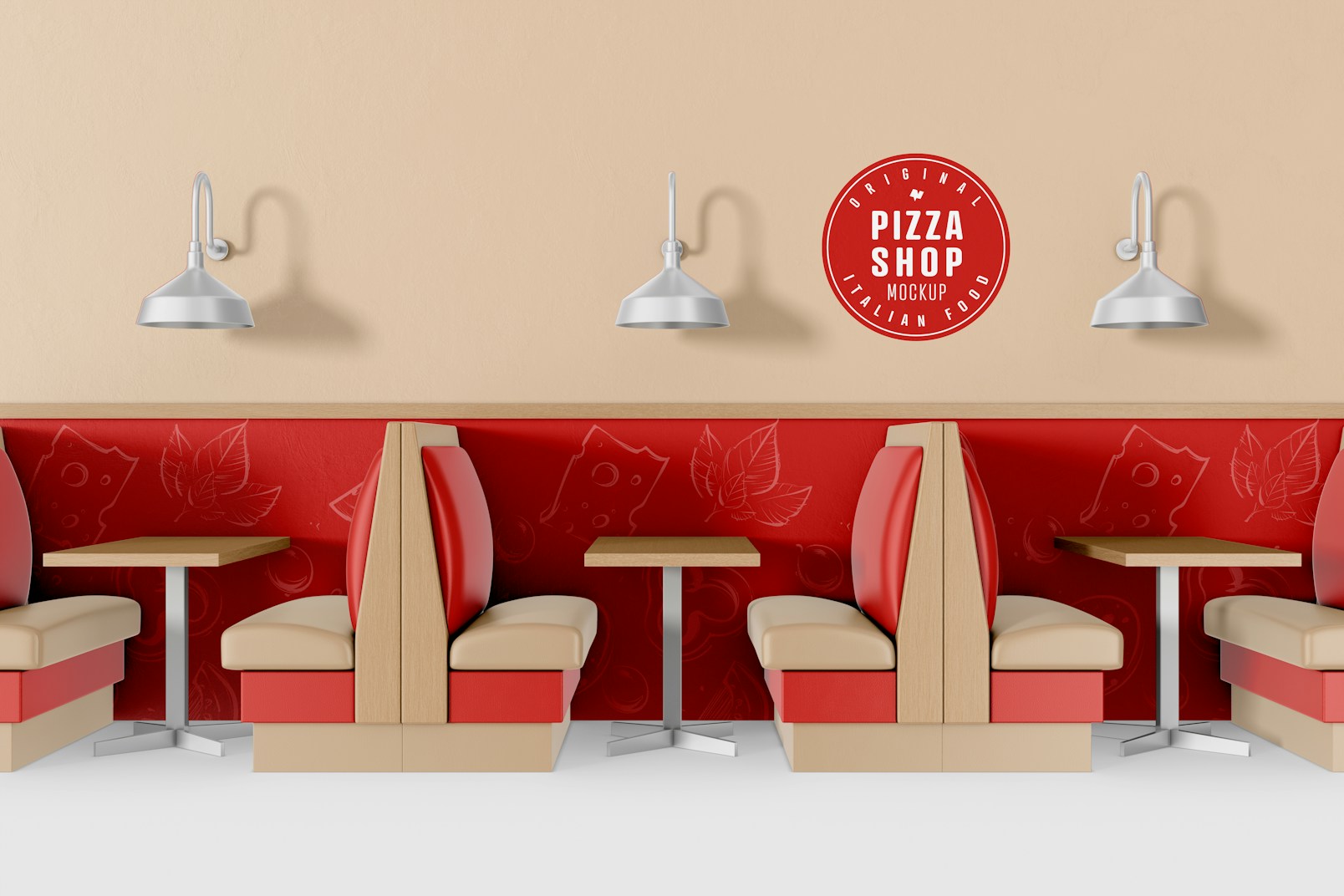 Pizza Shop Chair and Table Scenes Mockup, Front View