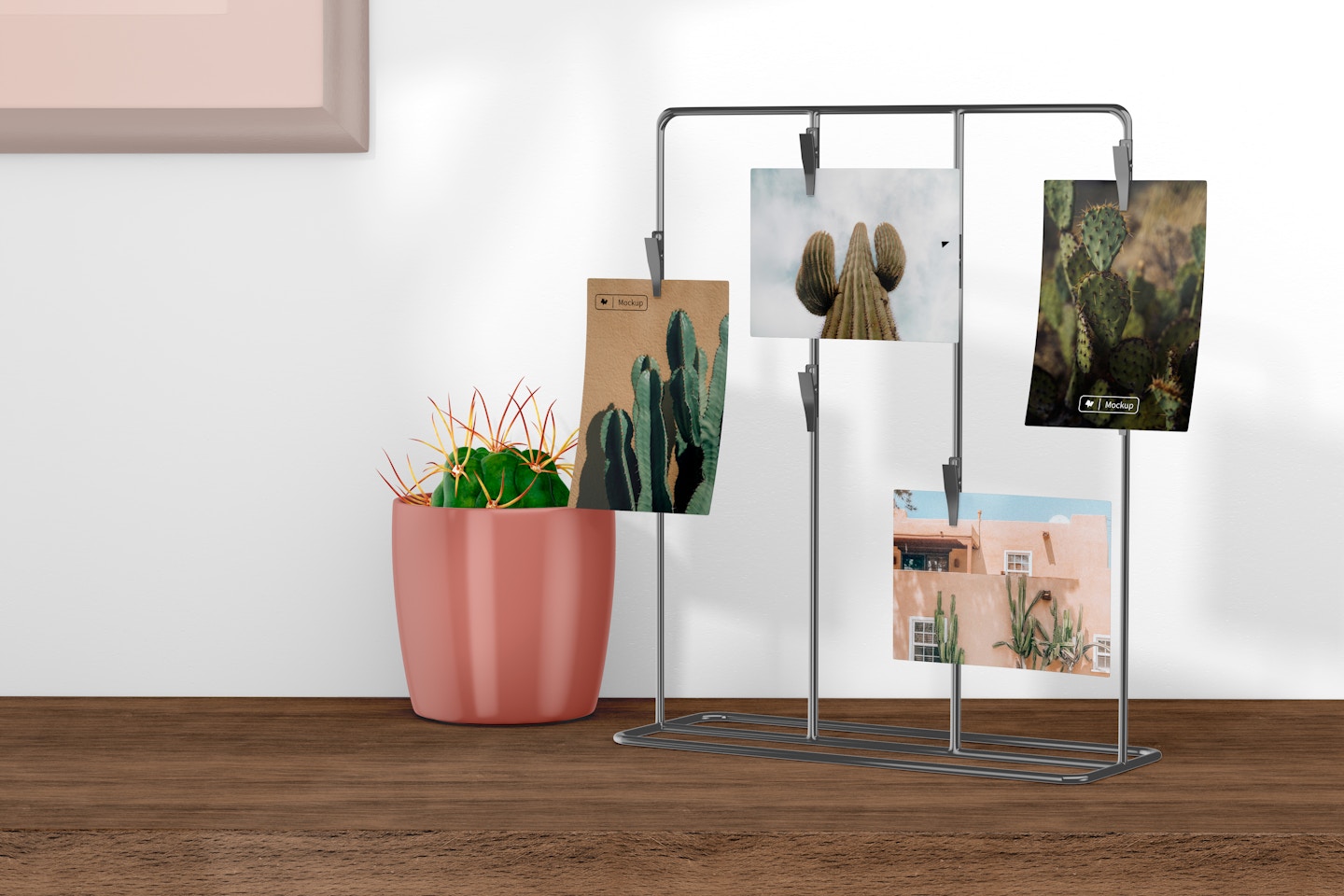 Clip Photo Stand Mockup, with Plant Pot