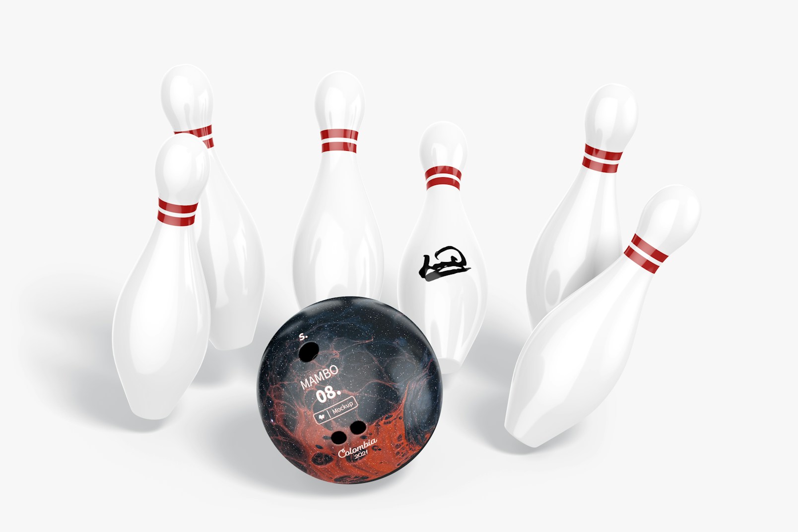 Bowling Ball with Pins Set Mockup